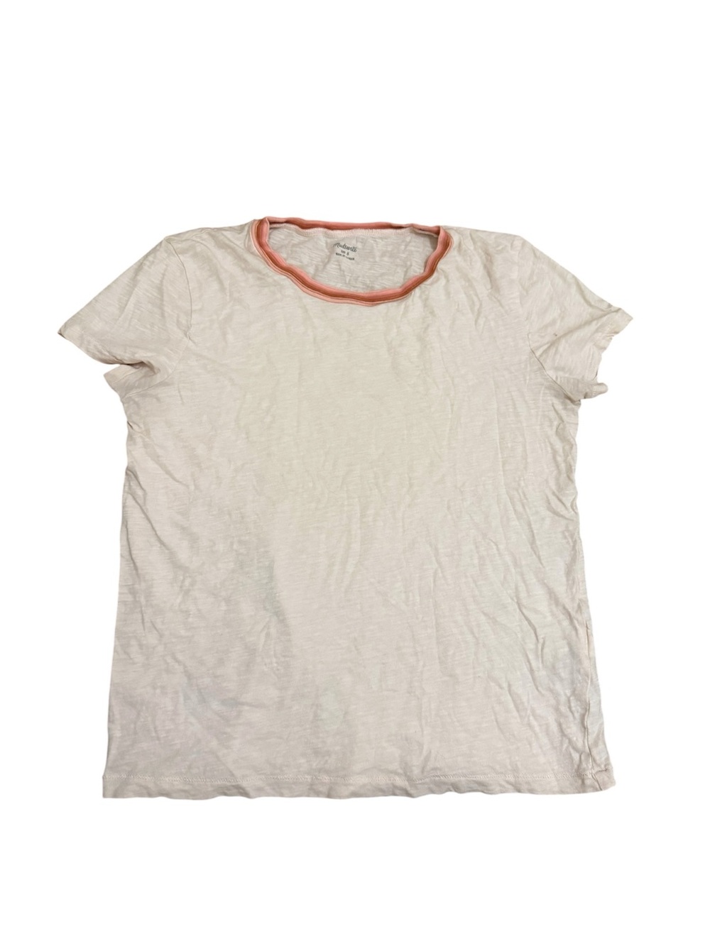 Madewell Cream Short-Sleeve Tee with Coral-Trim Crewneck